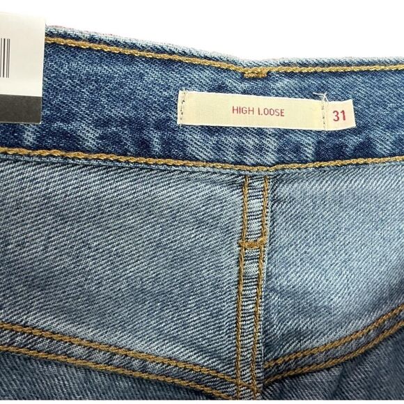 Levis Premium Jeans Womens 31 Blue High Loose Distressed Straight Wide Leg NEW - Picture 8 of 12